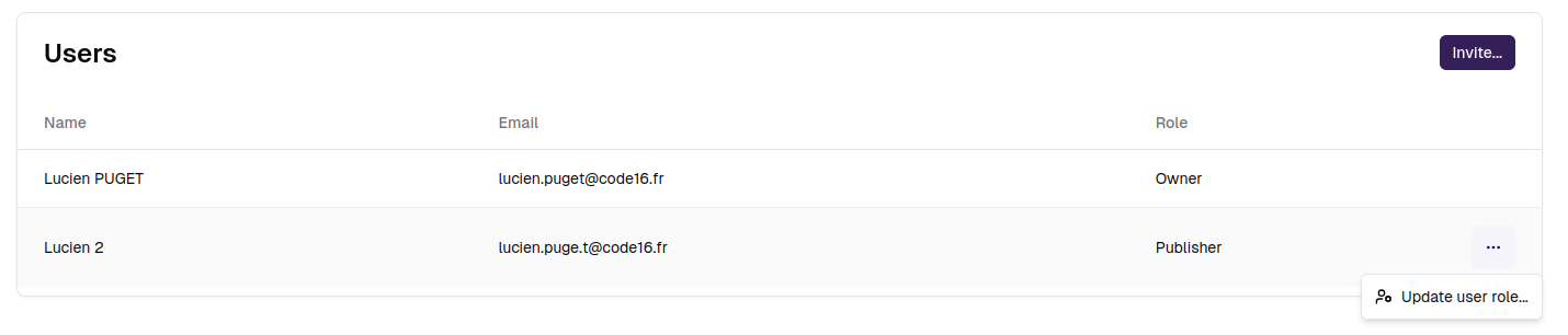 Users and roles section