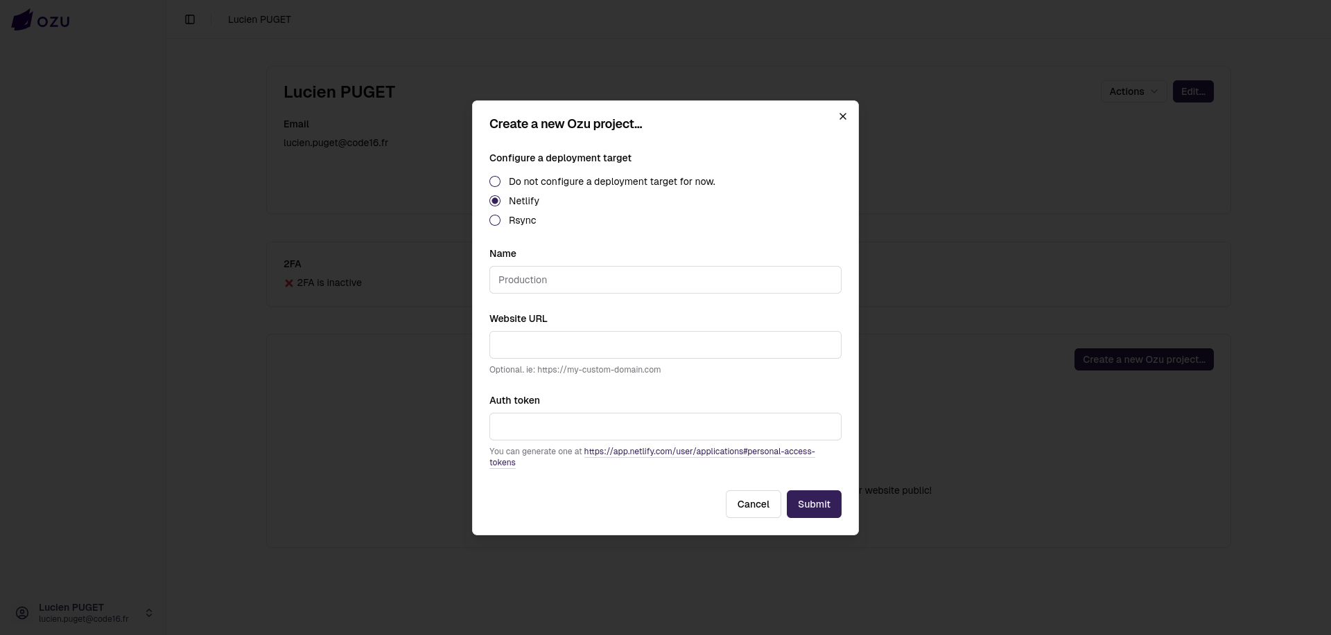 Netlify deployment target configuration
